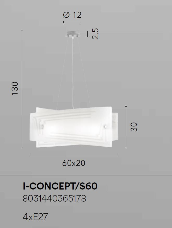 Sospensione in vetro bianco con decori in granigliato 60x20cm 4XE27 non incl. CONCEPT Sospensione in vetro bianco con decori in granigliato 60x20cm 4XE27 non incl. CONCEPT